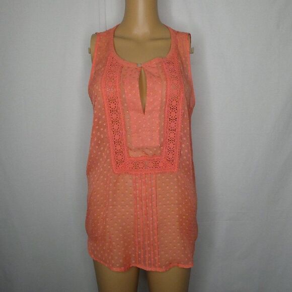 Daniel Rainn Swiss Dot Keyhole Sleeveless Blouse S Tangerine - Picture 1 of 11